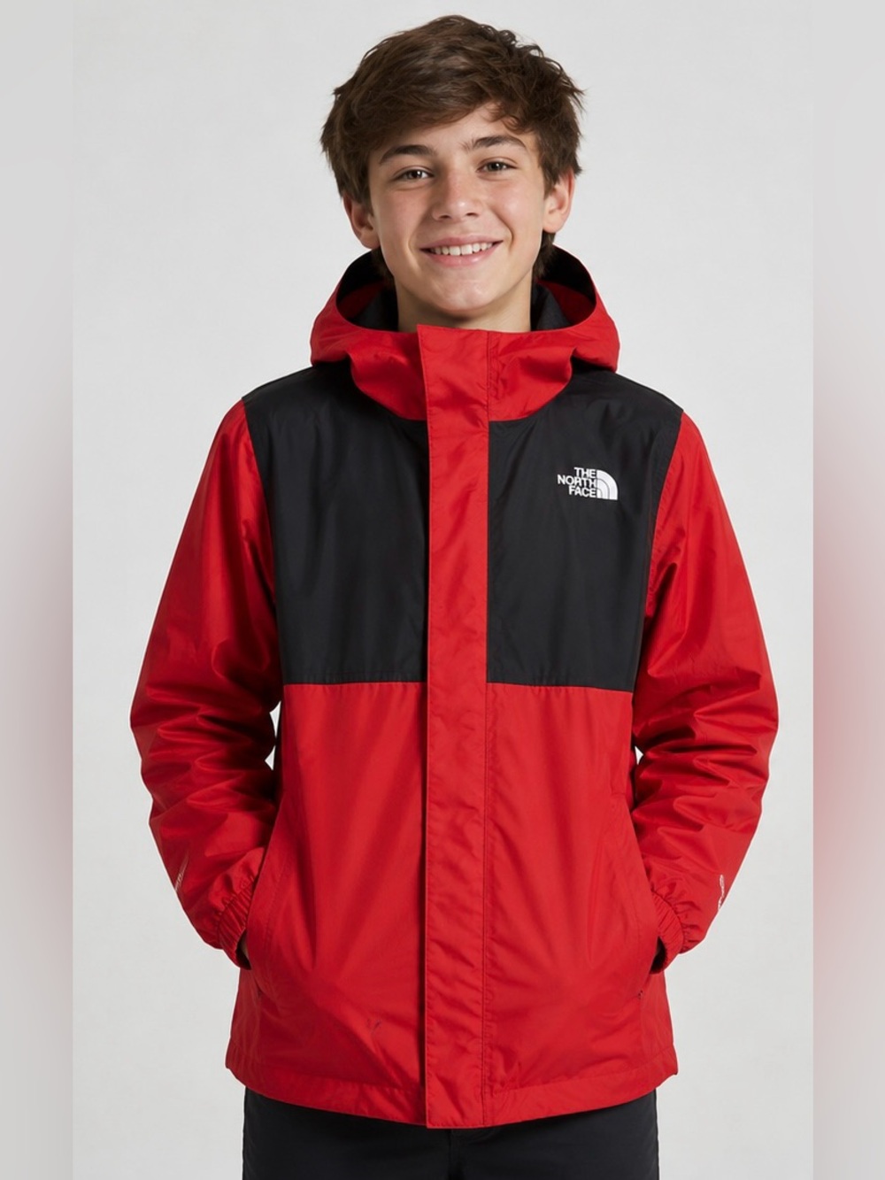 The North Face Boys L 14/16 HyVent Red Black Hooded Rain Jacket